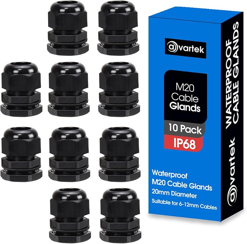 AVARTEK 10x M20 20mm IP68 Waterproof Cable Glands 6-12mm Black Nylon