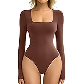 Avidlove Women's Long Sleeve Bodysuit Double Lined Square Neck Body Suit Tops Snap Closure Soft