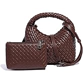 Waiyqju Small Size Woven Women's Handbag and Small Money Bag Luxury Lightweight Vegan Leather Adjustable Crossbody Bag Set