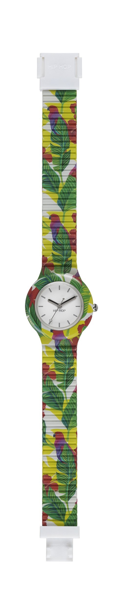 Hip Hop Ladys' JUNGLE FEVER WATCH Collection MONO-COLOUR WHITE dial 3 Hands QUARTZ movement and SILICON PRINTED MULTICOLOR STRAP HWU0783