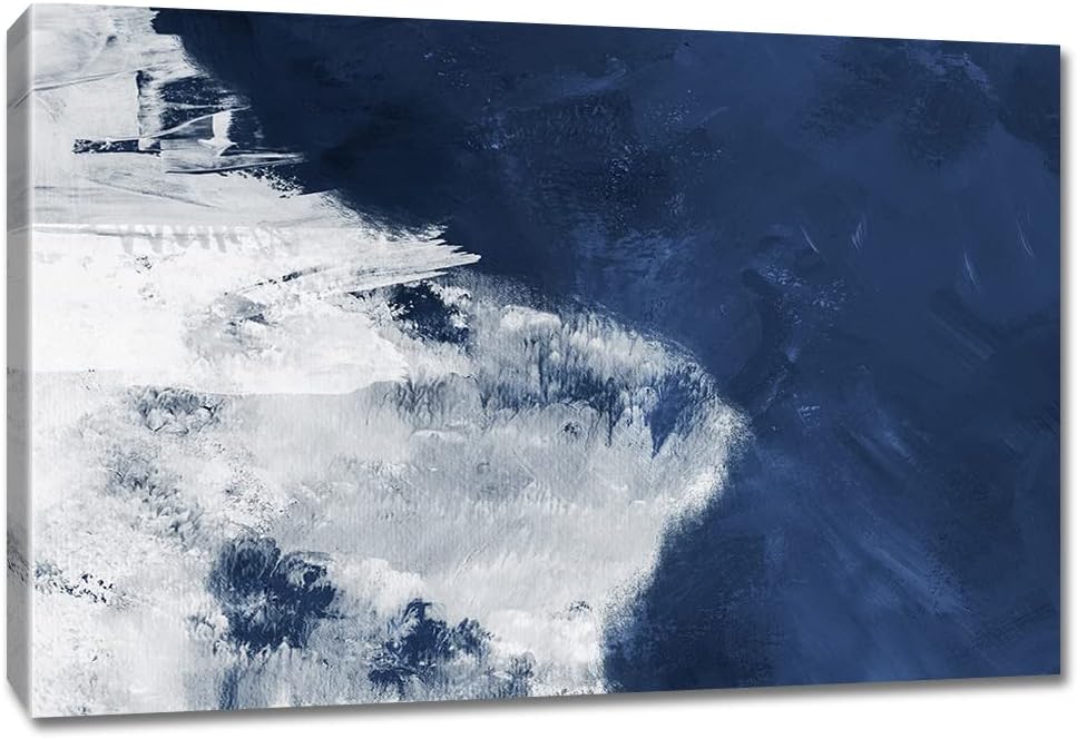 Paintings - Abstract Canvas Wall Decor Modern Art Paintings Large Area of Navy Blue Graffiti on White Background Minimalist Artwork Decor for Living Room Bedroom Corridor Framed 24x16in
