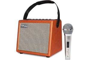 DELLERSOUND Coolmusic Professional Karaoke Machine Guitar Amplifier with 1 Microphone, Portable Bluetooth Speaker with OTG Supports USB, AUX, Rec, TWS, Party, Rechargeable PA System for Adults/Children