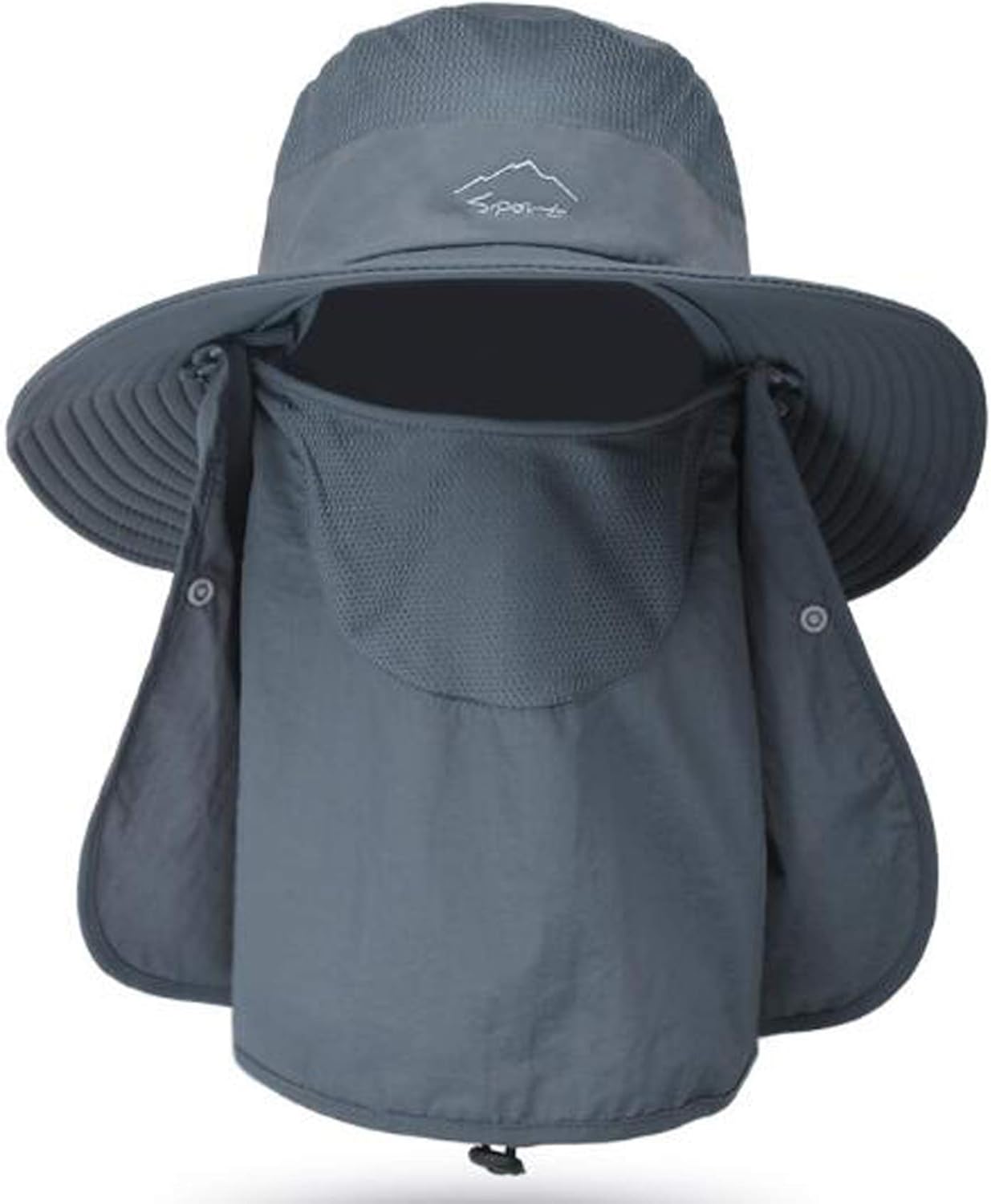 Fishing Hat for Men & Women, Outdoor UV Sun Protection Wide Brim Hat with Face Cover & Neck Flap Dark Grey: Clothing