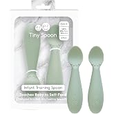 ezpz Tiny Spoon (2 Pack in Sage) - 6 Months+ - Baby Led Weaning Essentials | 100% Silicone Spoon for Baby Led Weaning + Purees - Designed by a Pediatric Feeding Specialist