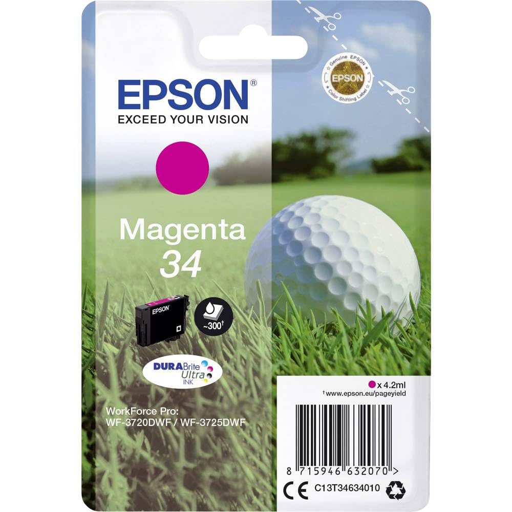 Epson 34 Magenta Golfball Genuine, DURABrite Ultra Ink Cartridge, Standard Capacity