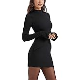 LOPUAEN Women's Long Sleeve Mock Turtle Neck Bodycon Mini Tank Short Party Cocktail Dresses