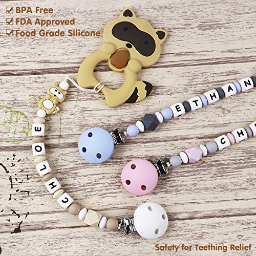 Pacifier Clip Personalized Name, MCGMITT Customized Binky Holder Teething Silicone Beads for Baby Girls Boys (Pink) - Thumbnail 6