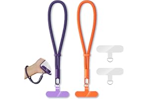 KITANIS 2 Pack Phone Lanyard,2×Hand Wrist Strap,4×Tether Tabs,Universal Cell Phone Multifuctional Patch Polyester Lanyards,Cell Phone Hand Strap for Women and Men(purple+orange)
