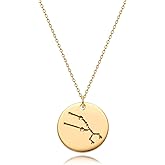 MEVECCO Gold Necklace Coin Disc Zodiac 12 Constellation Star Connected Engraved Horoscope Sign Astrology Pendant 18K Gold Plated Chain Dainty Personalized Simple Jewelry
