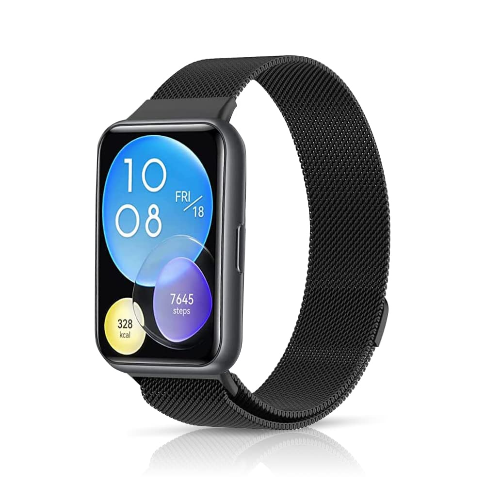 Niboow Strap Compatible with Huawei Watch Fit 2, Men Women Magnet Stainless Steel Metal Watch Bands Compatible with Huawei Watch Fit 2 - Black