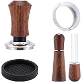GdHaHSP 51mm Espresso Accessories Kit with Tamper, WDT Tool and Funnel | Rosewood spring-loaded espresso tamper and WDT tool espresso, 8 needles, aluminum dosing funnel, mat for 51mm Portafilter