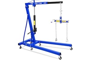 TackView 2-Ton Hydraulic Engine Hoist/Cherry Picker, 4400 Lb Capacity with Leveler & Stabilizer, Foldable Shop Crane for Gara