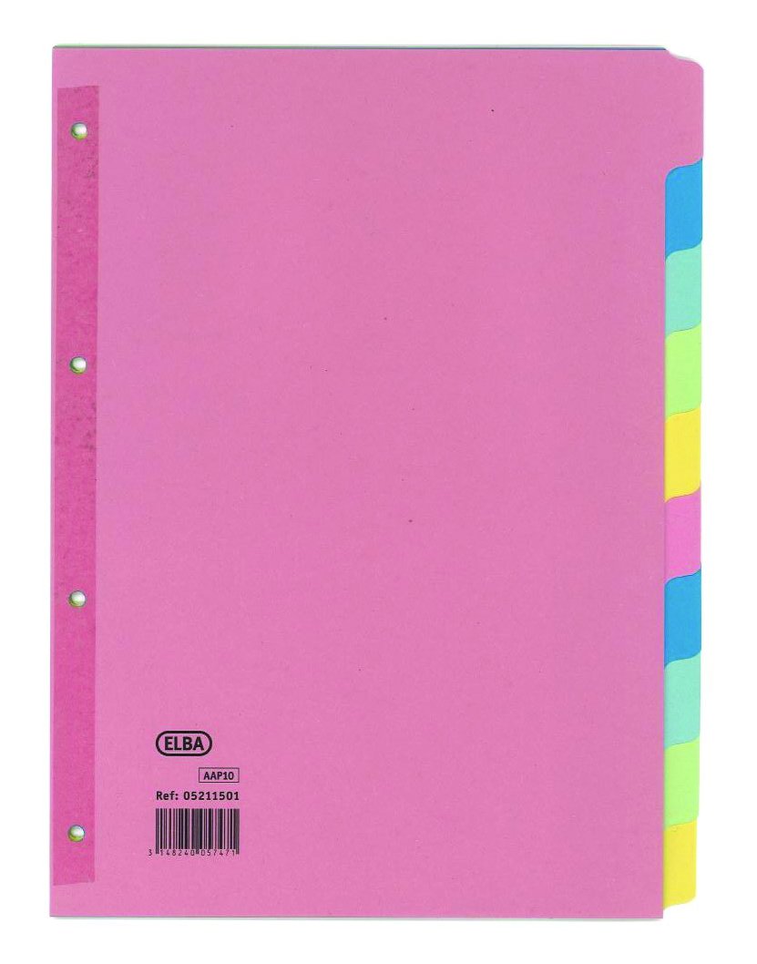 Elba A4 10 Part Card Divider with Reinforced Spine (Pack of 25)