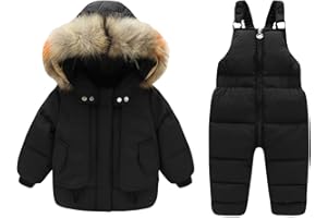 HLYSGO Kids 2 Piece Snowsuit Set Toddler Girl Winter Hooded Puffer Jacket & Snow Bib Pants Boy Thickened Ski Suits 1-6 Years