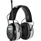 Hocazor HP10 FM AM Radio Headphones with LCD Display, 30dB SNR Hearing Protection Safety Earmuffs for Mowing Work Shops, Grey