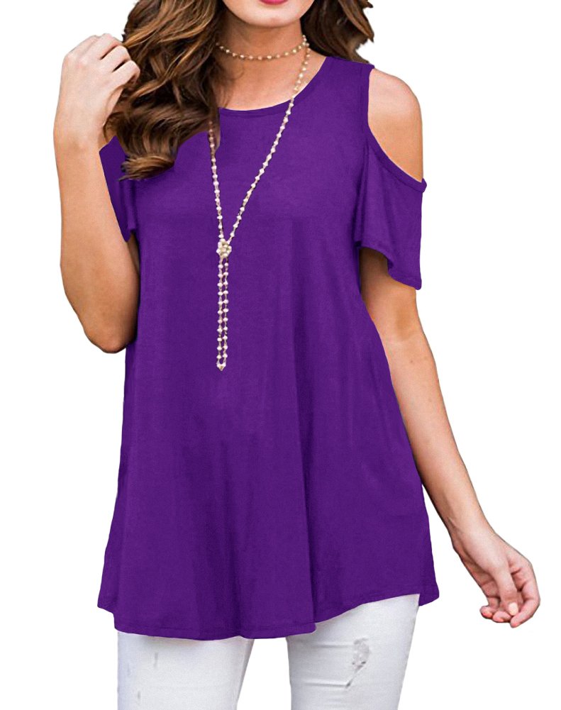 Afibi Women's Casual Short Sleeve Cold Shoulder