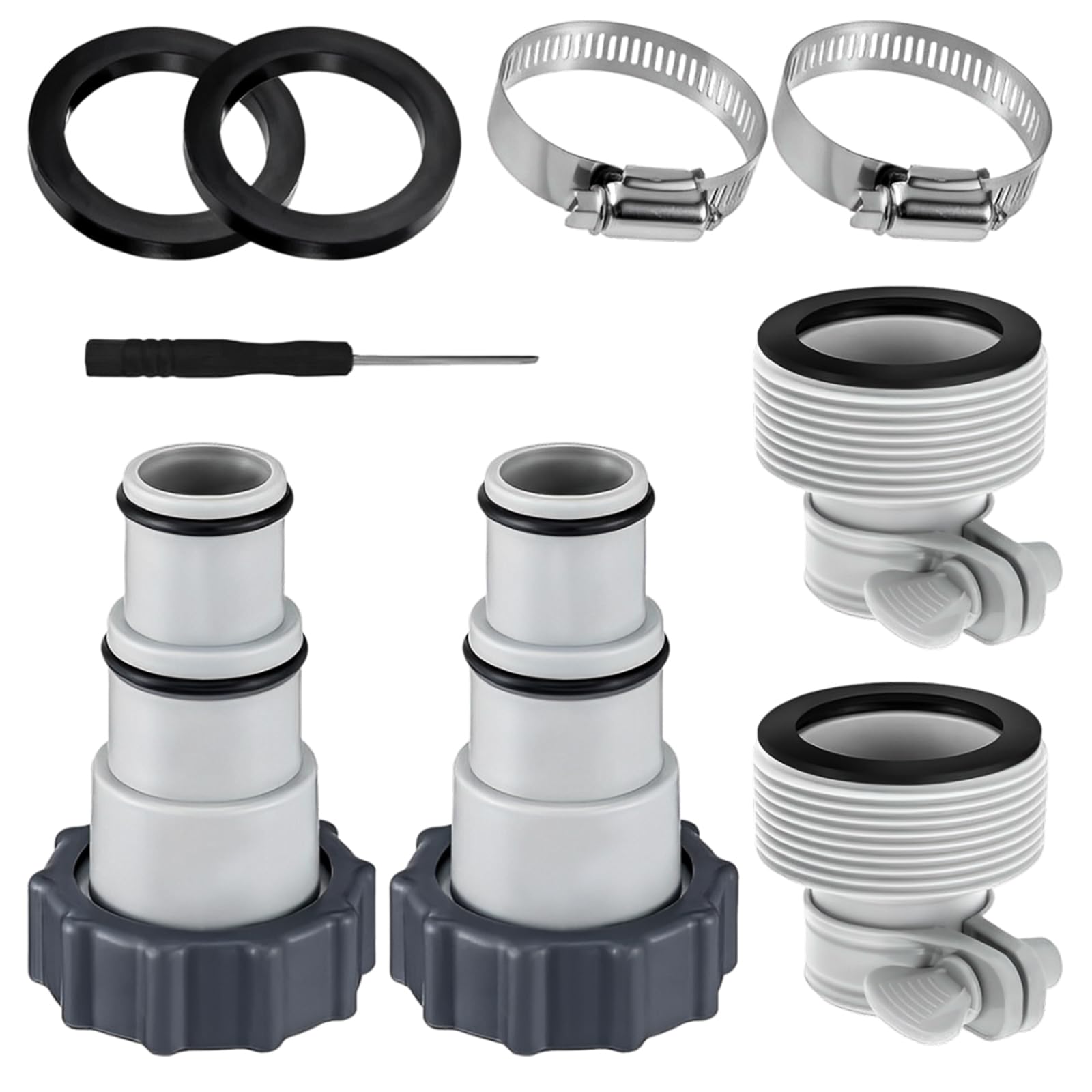 Photo 1 of Pool Hose Adapter Kit,Pool Pump Hose Connector for 1.25" to 1.5" Hoses with Clamp Washer for Intex Threaded Filter Pump Saltwater Systems for Aboves Ground Pools (A+B)