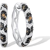 Santuzza 925 Sterling Silver Hoop Earrings Python Pattern Black Spinel Cubic Zirconia Round Earrings for Women