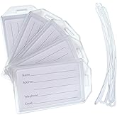 5 Pack - Premium Rigid Airline Luggage Tag Holders with 6" Worm Loops - Heavy Duty Hard Plastic -Suitcase ID Tag Identifiers with Business Card Insert Window by Specialist ID (Translucent/Clear)