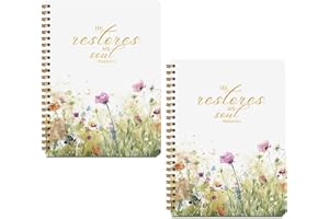 MQBMQB 2Pcs Bible Verse Christian Notebook for Women, Christian Art Gifts Journal, Prayer Journal for Women, Bible Journaling Notebook, PSALM 23:3 He Restores My Soul Floral Spiral Notebooks 5.5x8.3 inch