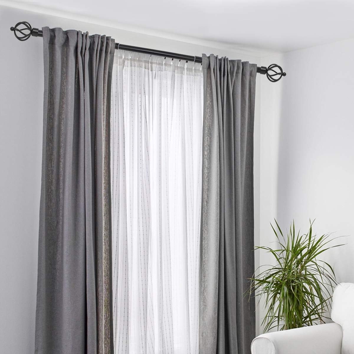 Window Curtain Rod with Twisted Cage Finials, 1" Diameter Decorative Window Treatment Single Rod Set, Adjusts from 22" to 42", Black Cafe Window Rods: Home Improvement