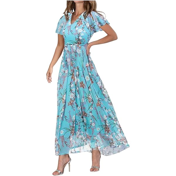 MedeShe Women's Chiffon Floral Holiday Beach Bridesmaid Maxi Dress Sundress,  Blue Colourful, Medium : Amazon.ca: Clothing, Shoes & Accessories