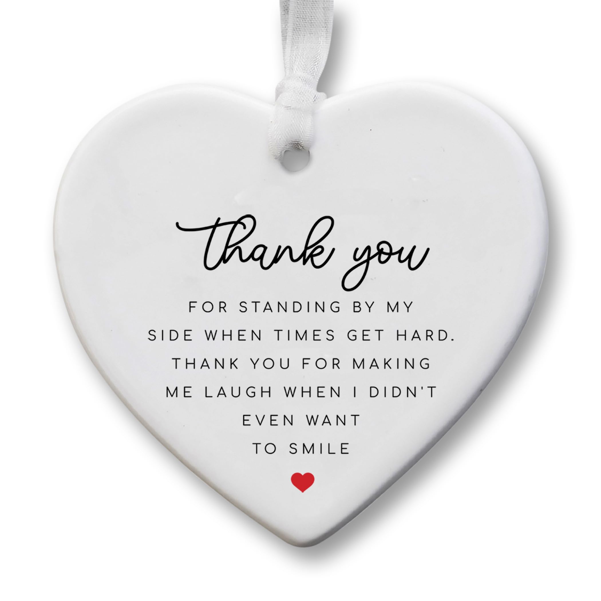 Ceramic Thank You Heart Keepsake Ornament with Ribbon – 8x7cm Hanging Appreciation Gift – Friendship Thank You Plaque – Meaningful Gift for Friend, Family, Support & Kindness