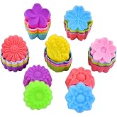 Mirenlife Reusable Silicone Baking Cups, 2 Inch Mini Size Silicone Cupcake Liners for baking, Multi Flower Shapes reusable Muffin Liners, Pack of 42