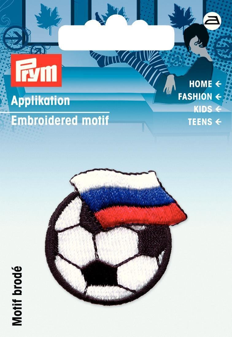 Prym Black & White Football with Russia Flag Iron-on Applique Motif (1pc), Polyester blend, 9.5 x 6.5 x 0.5 cm
