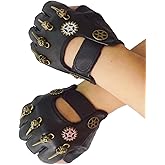 Auroeyfairy Leather Steampunk Gloves Gears Punk Accessories for Men & Women Gothic Fingerless Gloves