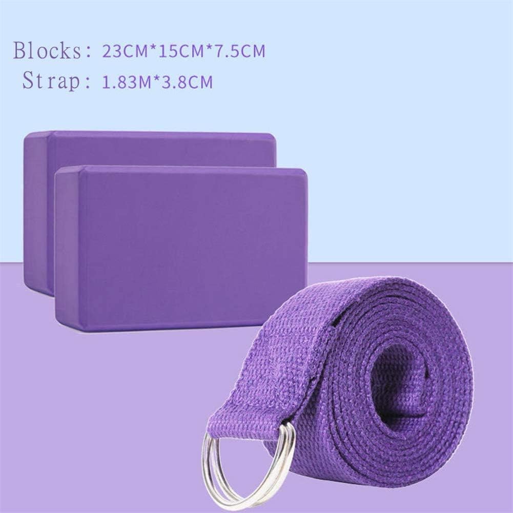 SAMACHICA Essentials High Density EVA Foam Yoga Block 2 Pack & D-Ring Yoga Strap Set