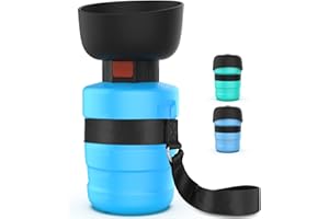 SwSun Portable Dog Water Bottle with a Foldable Bowl 2-in-1 Design, Leak-Proof Dog Water Bowl Dispenser Suitable for Outdoor Dog Walking, Hiking, and Traveling. BPA Free, 21oz Blue