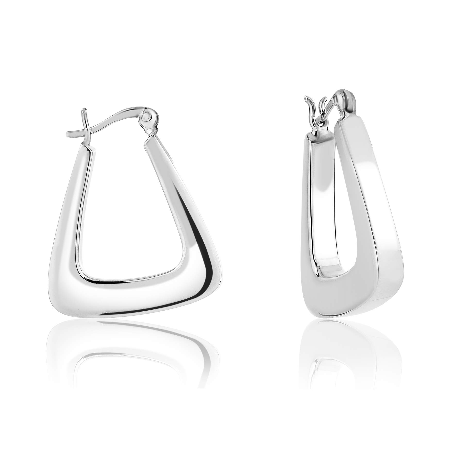 DTPSilver - Thick Creole Triangular Hoops Earrings 925 Sterling Silver - Thick 4 mm - Width: 22 mm - Total Lentgh 27 mm