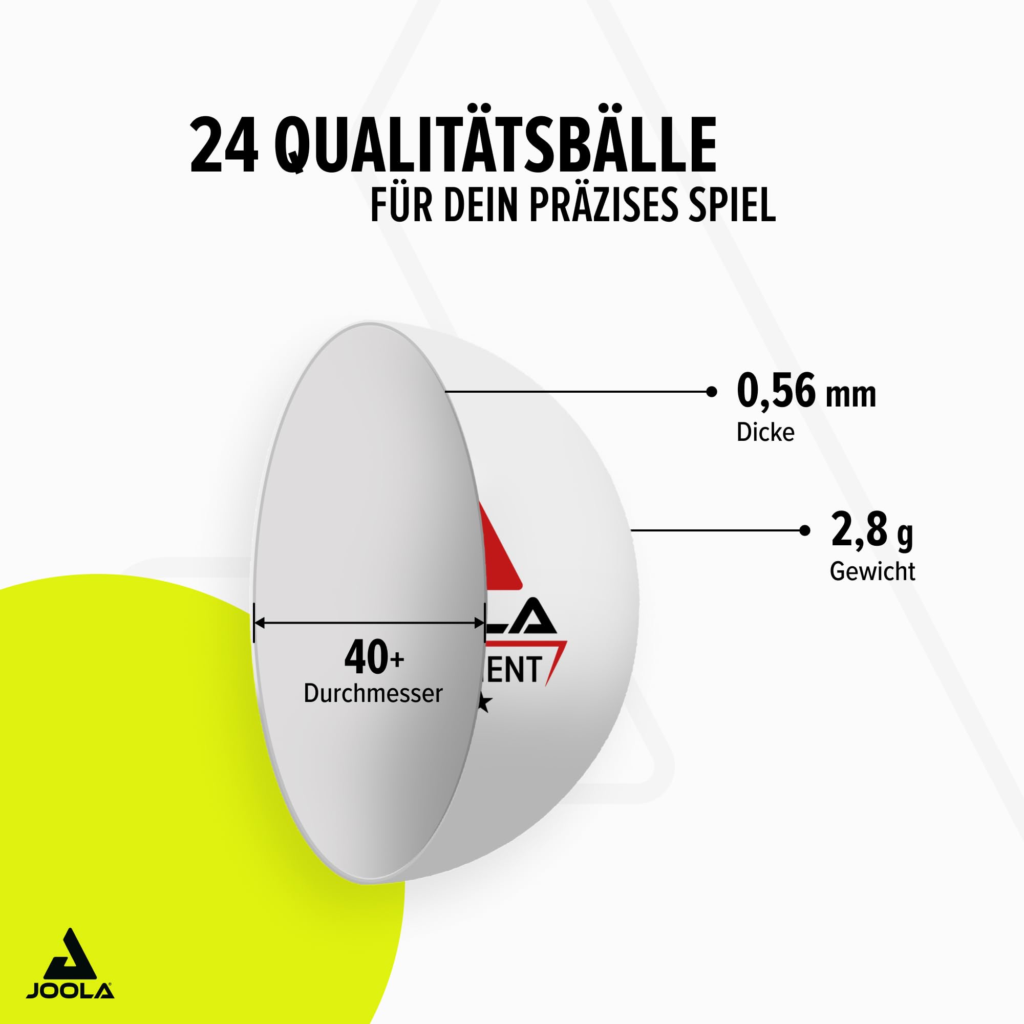 JOOLA Tischtennisbälle Tournament Selektierte 40+mm Durchmesser, 3-Stern Premium Tischtennis Bälle Indoor und Outdoor Kompatibel, Weiß (24er Pack) 3