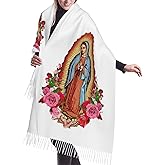 Cusmlgher Virgen de Guadalupe Virgin Mary Prayer Shawls Tassel Wraps Warm Soft Winter Lightweight Cashmere Scarf for Women