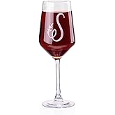 14 Ounce Classic Crystal Wine Glass,A-Z Monogrammed Wine Gifts For Women,Engraved Personalized Wine Glass,Funny Wine Lover Monogram Gifts For Women,Unique Wine Glasses Gift (S)