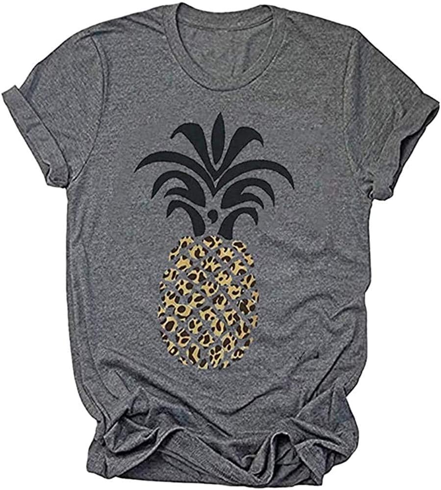 Kauilry Womens Pineapple Printed T Shirt Casual Summer Casual Short Sleeve Graphic Tees Tops Blouse
