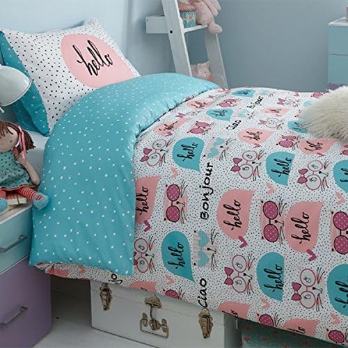 Kitty Polka Dot 2 Piece UK Single/US Twin Sheet Set – 1 x double sided sheet &amp; 1 x pillowcase