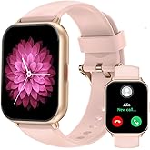 RUIMEN Smart Watches for Men Women (Answer/Make Calls, 2 Bands Included), 1.8" Smartwatch for iOS/Android Phones, Fitness Tracker Heart Rate/Sleep Monitor Digital Watch Waterproof Pink