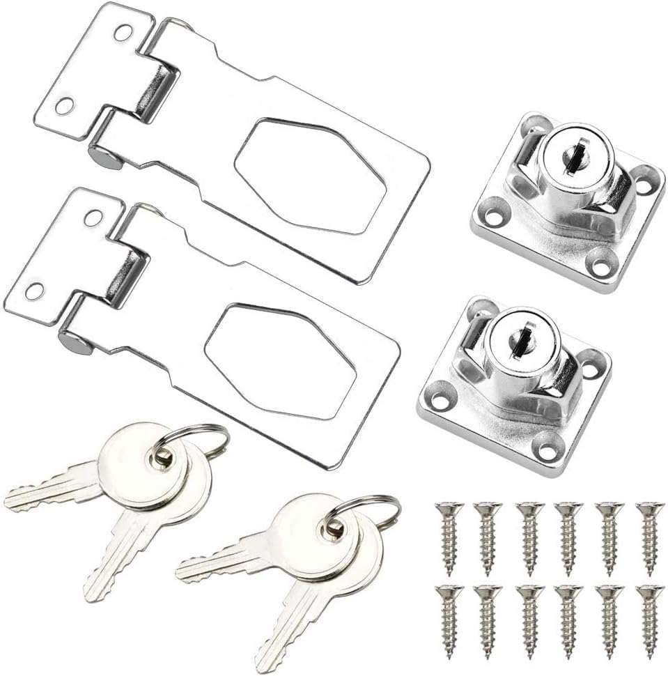 PERFETSELL 2 Pack Lock Hasp Metal Door Bolt Latch Buckle with Padlock and Key Twist Knob Keyed Hasp Locks Clasp Shed Door Bolt Latch for Doors/Cabinets/Windows, 2.5 Inch