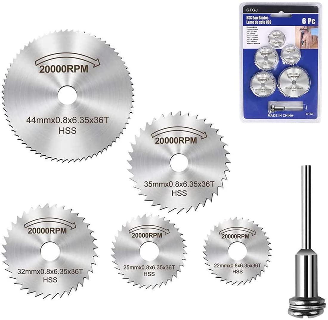 6pcs HSS Discs for Rotary, Mini Circular Saw Blades for Wood Plastic Metal Cutting