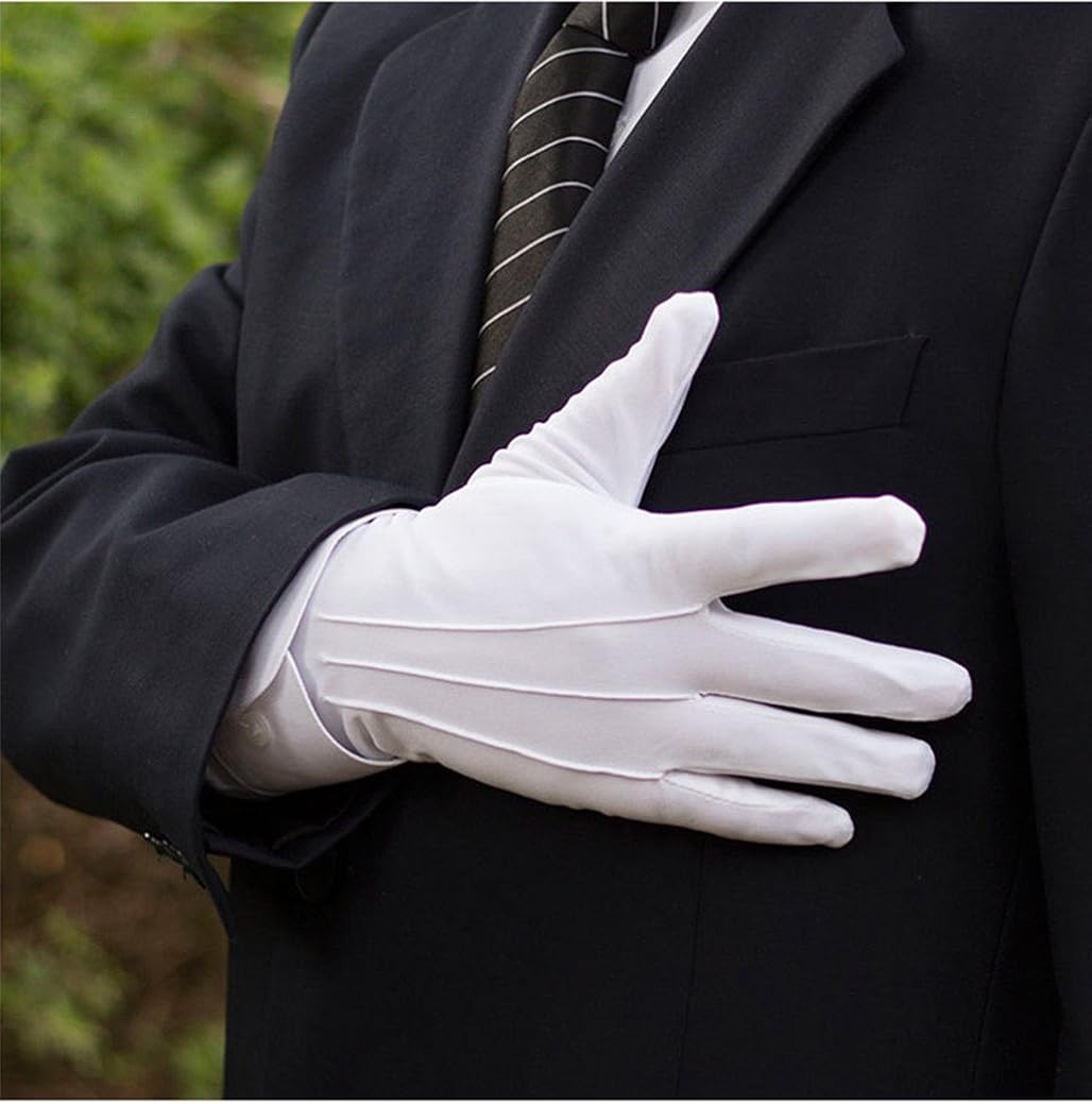 DH Formal White Cotton Gloves Tuxedo Honor Guard Parade Gloves- 20 pairs: Clothing