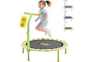 SPORTSOUL 36'' Mini Trampoline for Kids 3-6, Foldable & Spring-Free, Small Toddler Trampoline Indoor Outdoor with Adjustable Handle Bar
