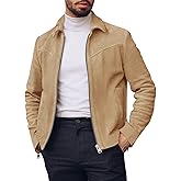 Runcati Men's Suede Jacket Full Zip Casual Vintage Jackets Lightweight Classic Trucker Coat