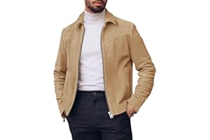 Runcati Men's Suede Jacket Full Zip Casual Vintage Jackets Lightweight Classic Trucker Coat