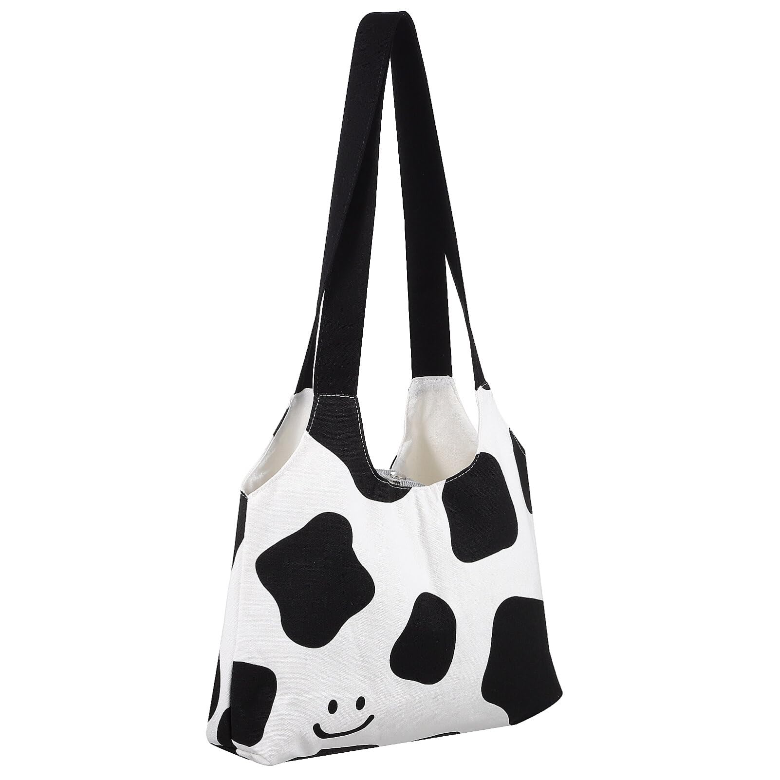 VALICLUD Women Canvas Tote Bag Unique Cow Smile Face Pattern Lightweight Reusable Grocery Shoulder Bag for Shopping Work Beach and Casual Outings