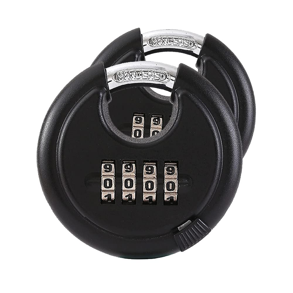 Photo 1 of 2 Pack Stainless Steel Discus Padlock 4 Digit (3inch) Combination Lock Outdoor for Warehouse, Sheds, Storage Locker, Units (Black.2Pack)