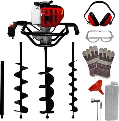 T-Mech 52cc Earth Auger Fence Post Hole Digger 3 Drill Bits 4 6 8 Inch