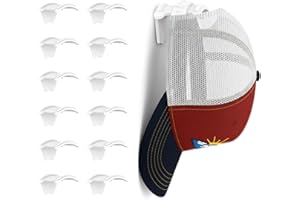 ETOWIFA Adhesive Hat Hooks for Wall (12-Pack), No-Drilling Hat Hanger for Wall Baseball Cap Rack Organizer, Hats Holder on Closet Door Storage & Display