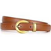 XZQTIVE Women Skinny Leather Belts for Jeans Dress Pants Fashion Ladies Thin Black Waist Belt with Gold Buckle